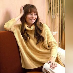 MERSEA New Yorker Ribbed Cowl Neck Sweater Butter Yellow Oversized Boxy